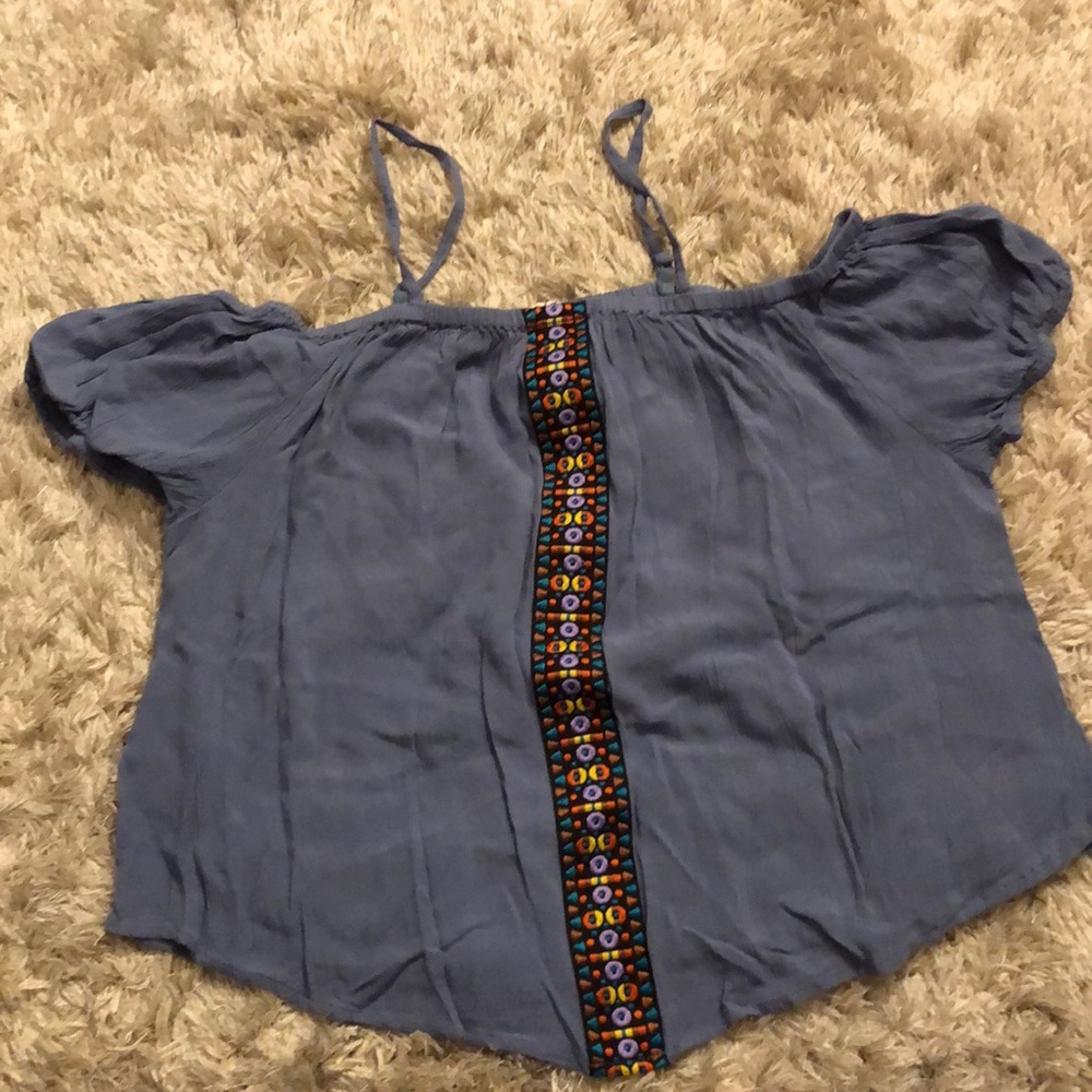 Blue off the shoulder Aztec print top